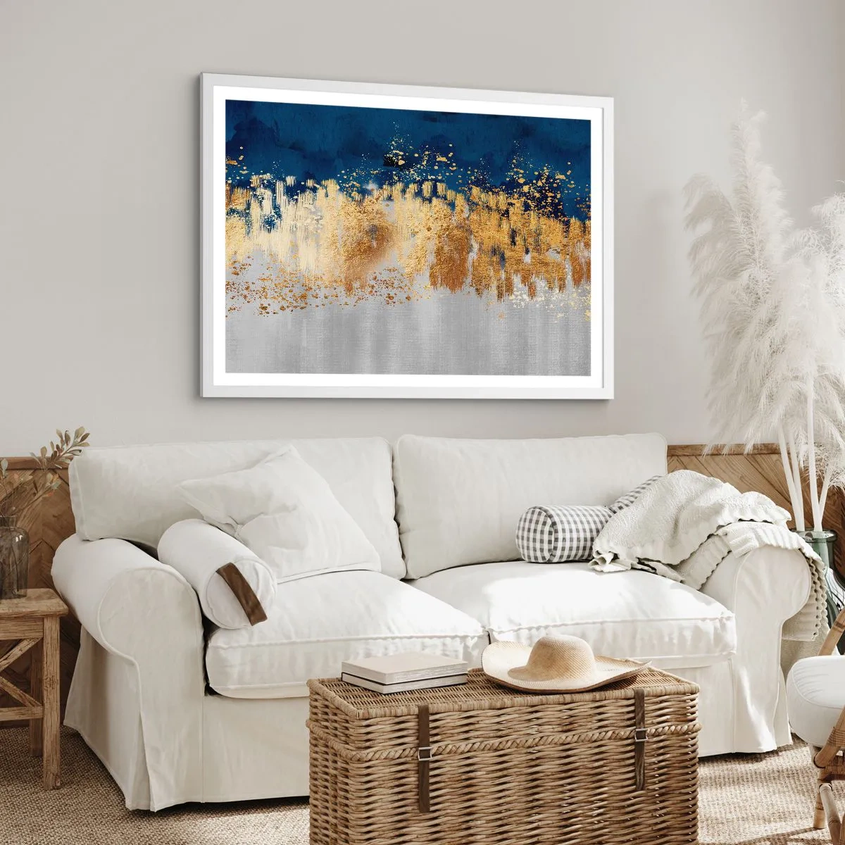 Plakat i hvid ramme - Moderne komposition med gnist - 100x70 cm