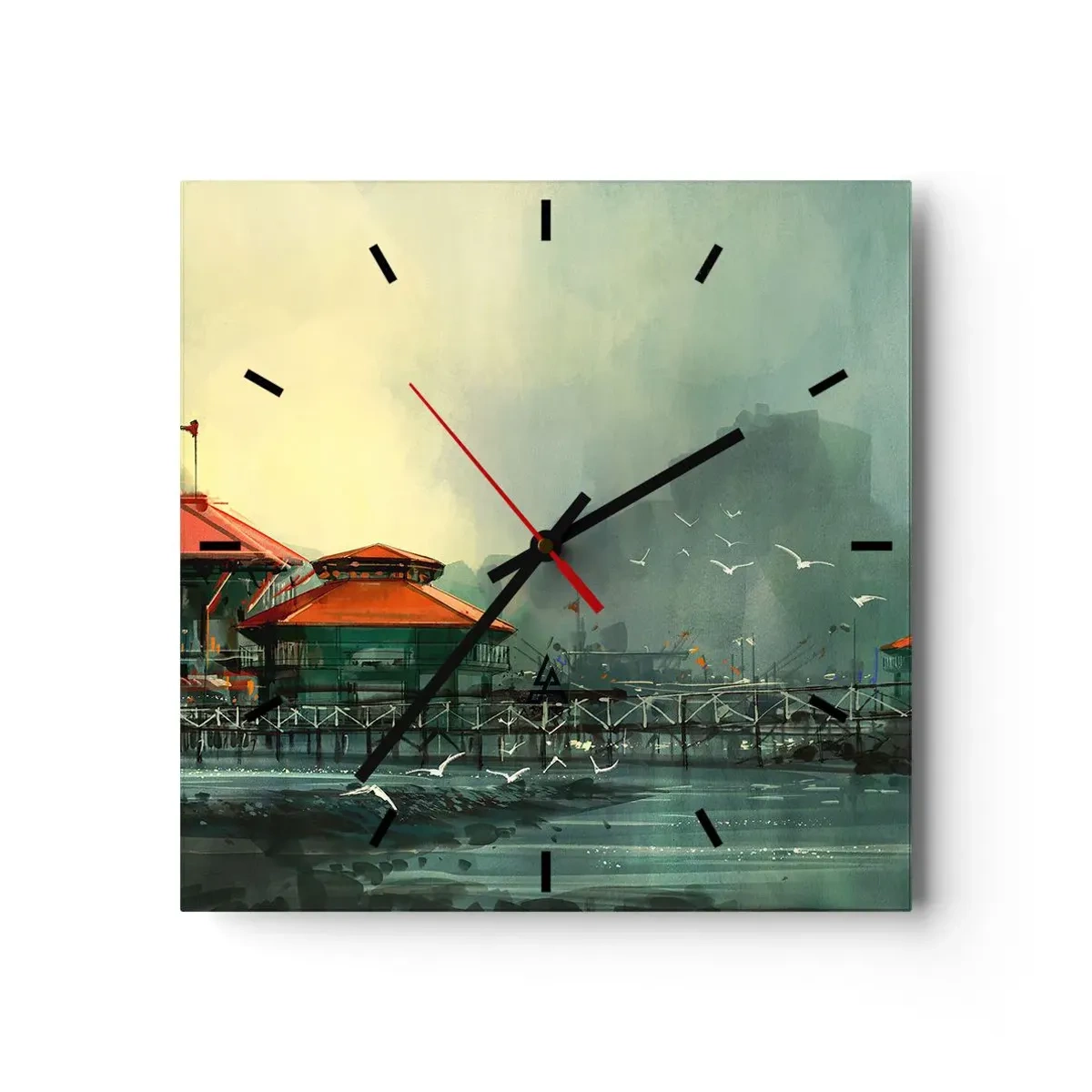 Vægur, Uret - En regnvejrsdag på havnen - 30x30 cm
