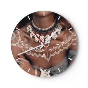 Vægur, Uret - Dekorativt portræt af en kvinde med etniske smykker og hennamønstre - 30x30cm - Talismaner, ritualer om kvindelighed - Moderne vægdekoration til stue, køkken og soveværelse ARTTOR