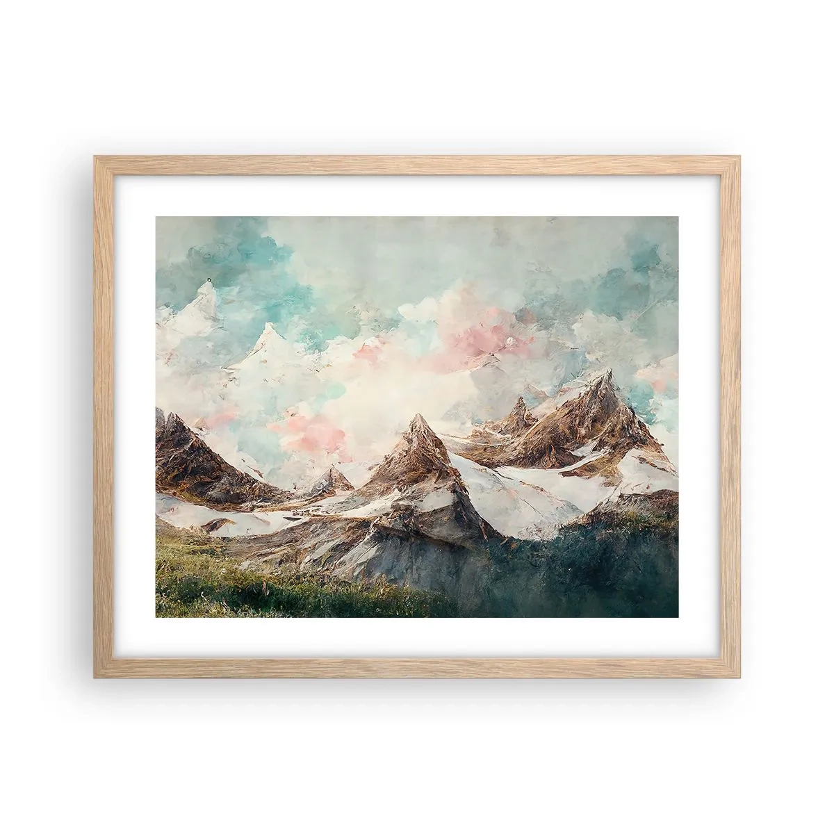 Plakat i ramme af lyst egetræ - Stenede knive - 50x40 cm