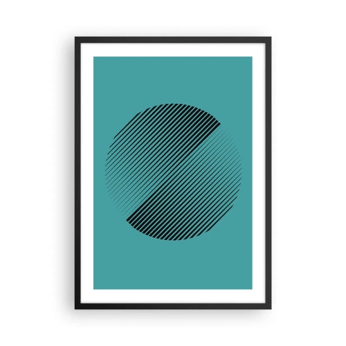 Plakat i sort ramme - Minimalistisk cirkelgrafik med linjer på en turkis baggrund - 50x70cm - Cirklen - en geometrisk variation - Moderne vægdekoration til stue og soveværelse ARTTOR