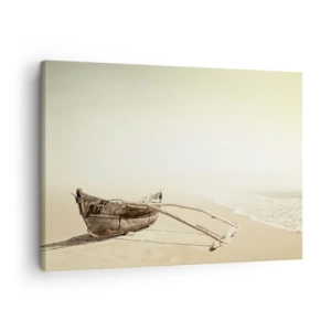 Lærredstryk - Billede på lærred - Gammel fiskerbåd på en sandstrand - 70x50cm - Et minde om Sydhavet - Moderne vægdekoration til stue og soveværelse ARTTOR