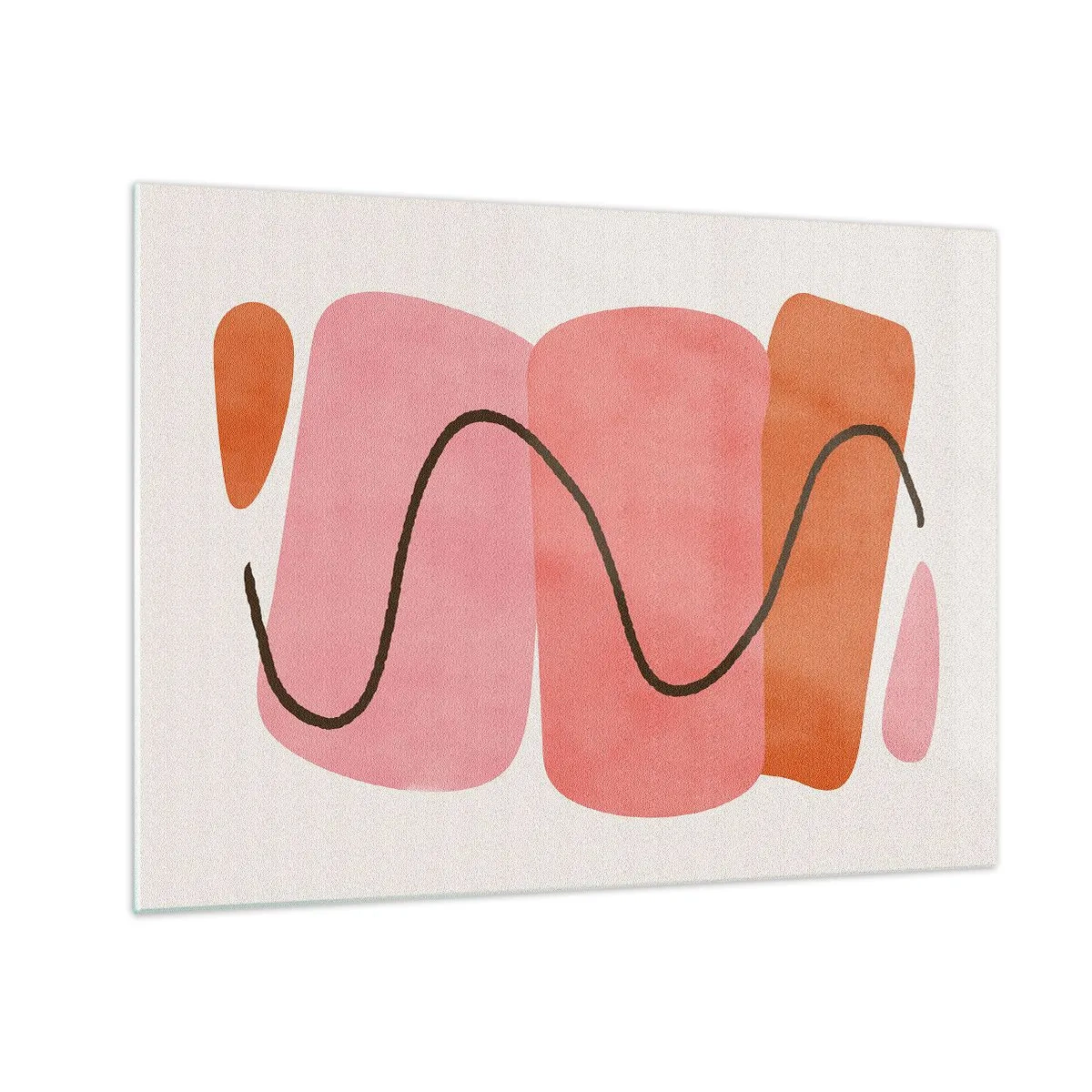 Billede på glas - Abstrakte former i pink og orange med en sort linje - 70x50cm - Formernes blide bevægelse - Moderne vægdekoration til stue og soveværelse ARTTOR