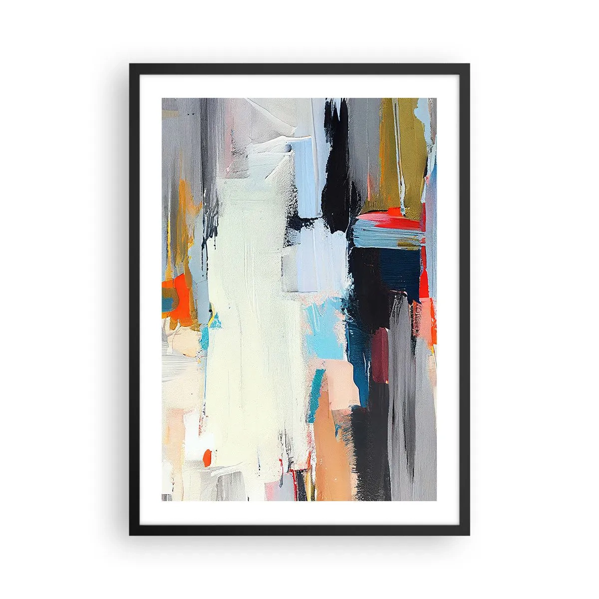 Plakat i sort ramme - Abstrakt farvekomposition i en udtryksfuld stil - 50x70cm - Er der en metode? - Moderne vægdekoration til stue og soveværelse ARTTOR