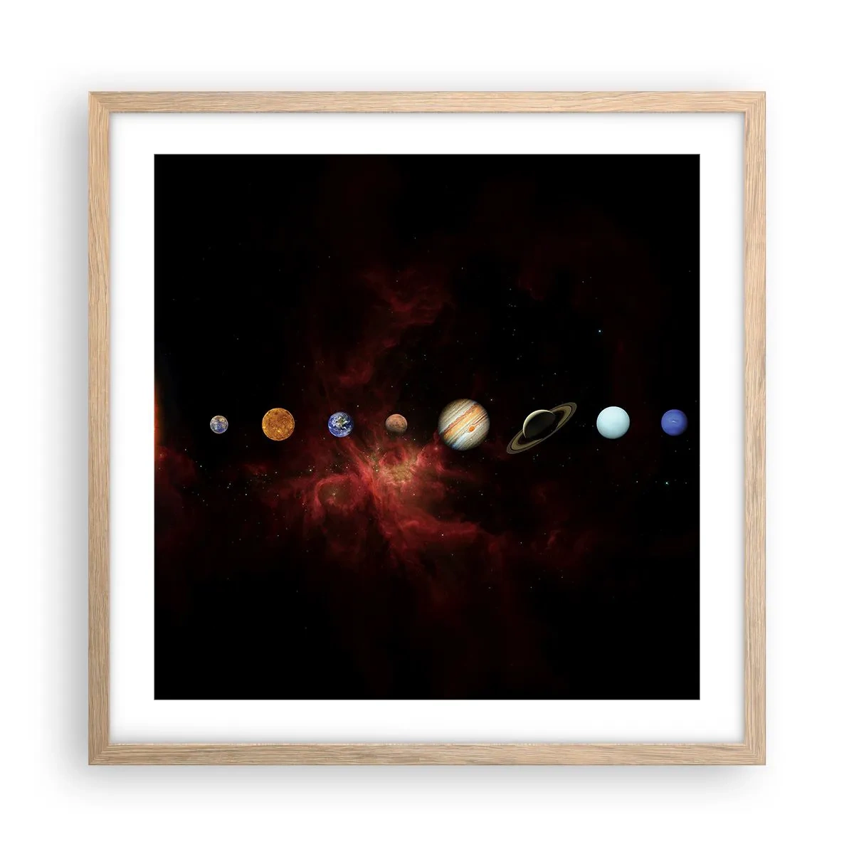 Plakat i ramme af lyst egetræ - Vores nabolag - 50x50 cm