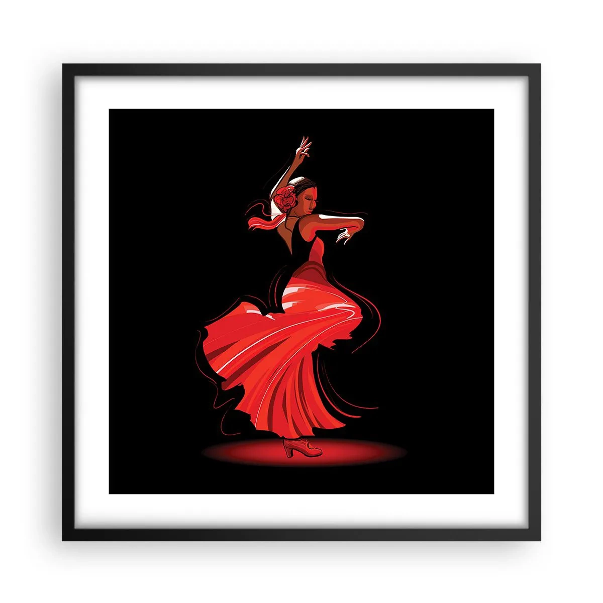 Plakat i sort ramme - Flamencoens brændende ånd - 50x50 cm