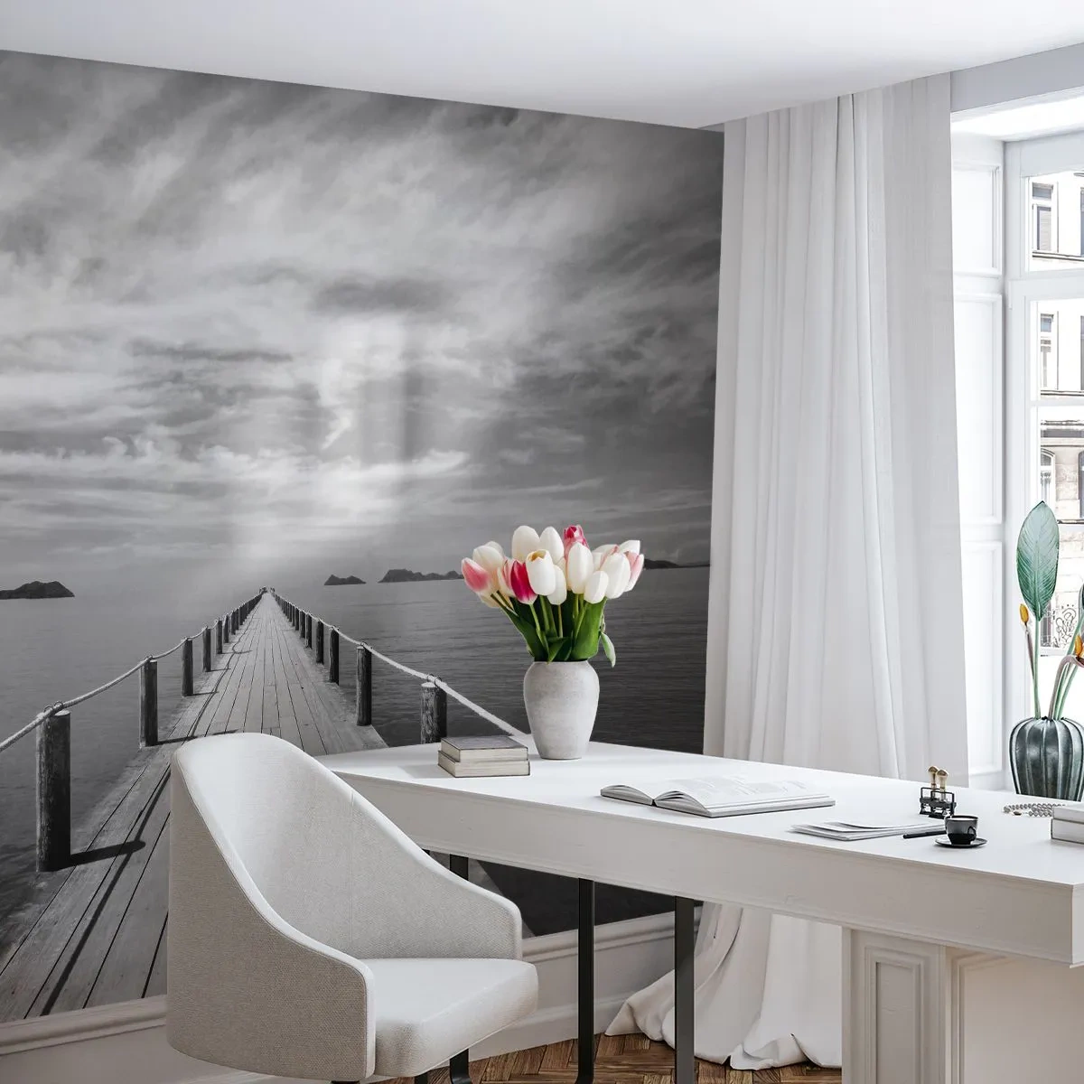 Fototapet Premium Canvas - Eller måske en rejse... - Landskab, Hav, træbro - 250x175 cm