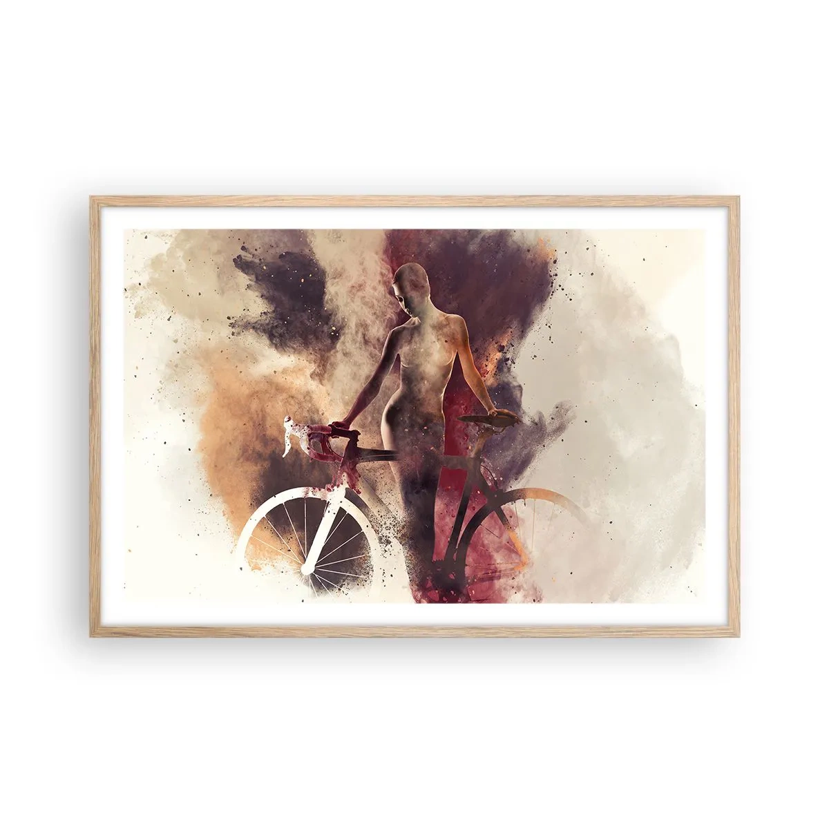 Plakat i ramme af lyst egetræ - I marmor former den cyklende sjæl - 91x61 cm