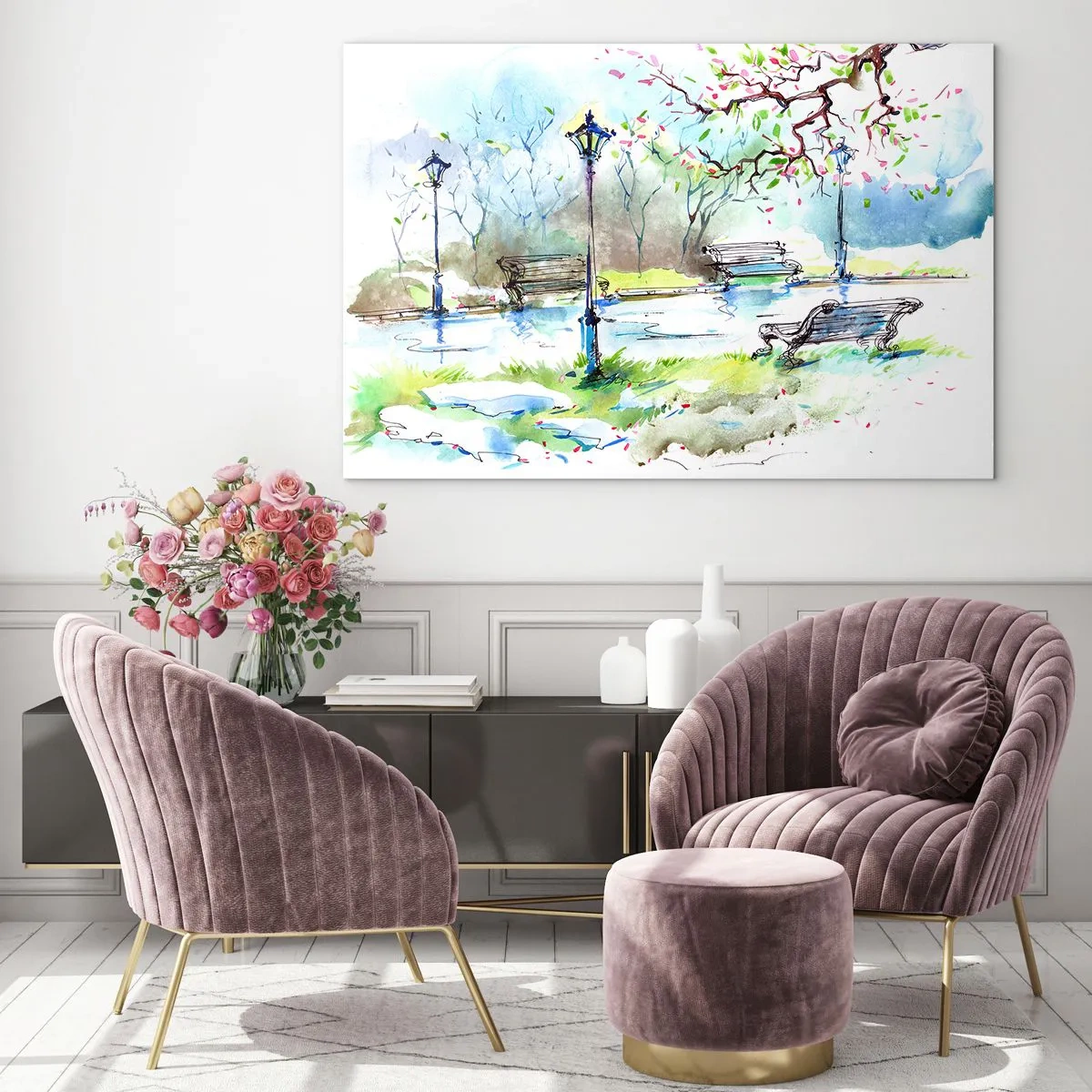 Billede på glas - Den magiske stilhed i parken - 100x70 cm