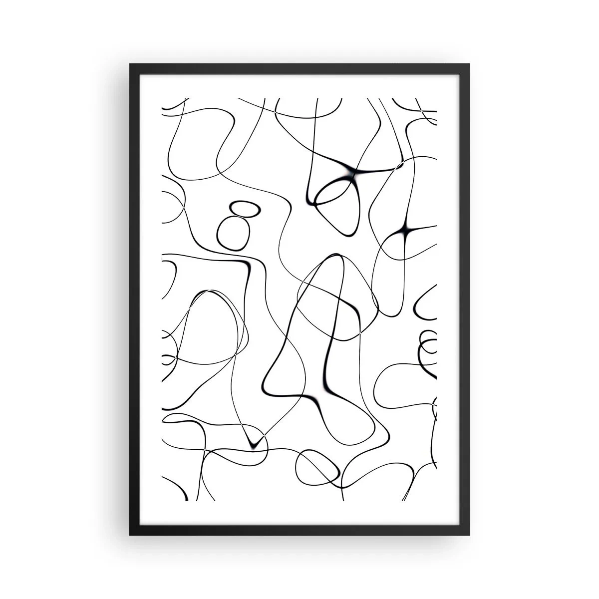 Plakat i sort ramme - Abstrakte sorte linjer på en hvid baggrund - 50x70cm - Livets veje, skæbnens omskiftelser - Moderne vægdekoration til stue og soveværelse ARTTOR