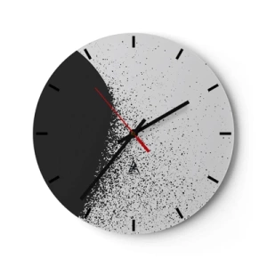 Vægur, Uret - Sort og hvidt abstrakt mønster med spredte prikker - 30x30cm - Partikelbevægelse - Moderne vægdekoration til stue, køkken og soveværelse ARTTOR