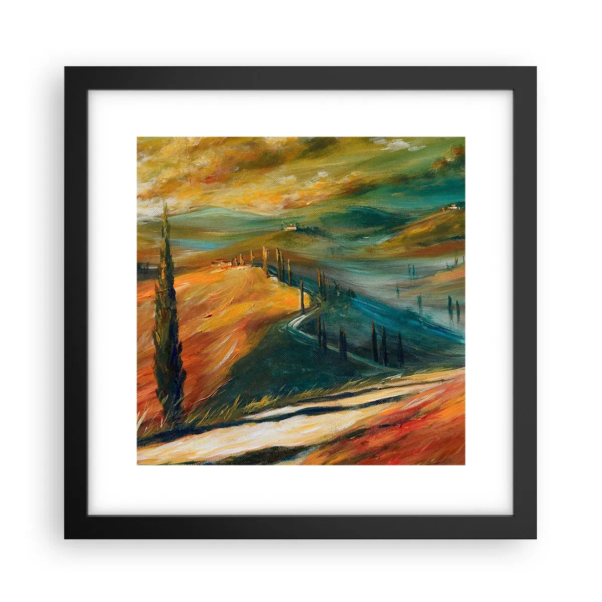 Plakat i sort ramme - Toscansk landskab - 30x30 cm