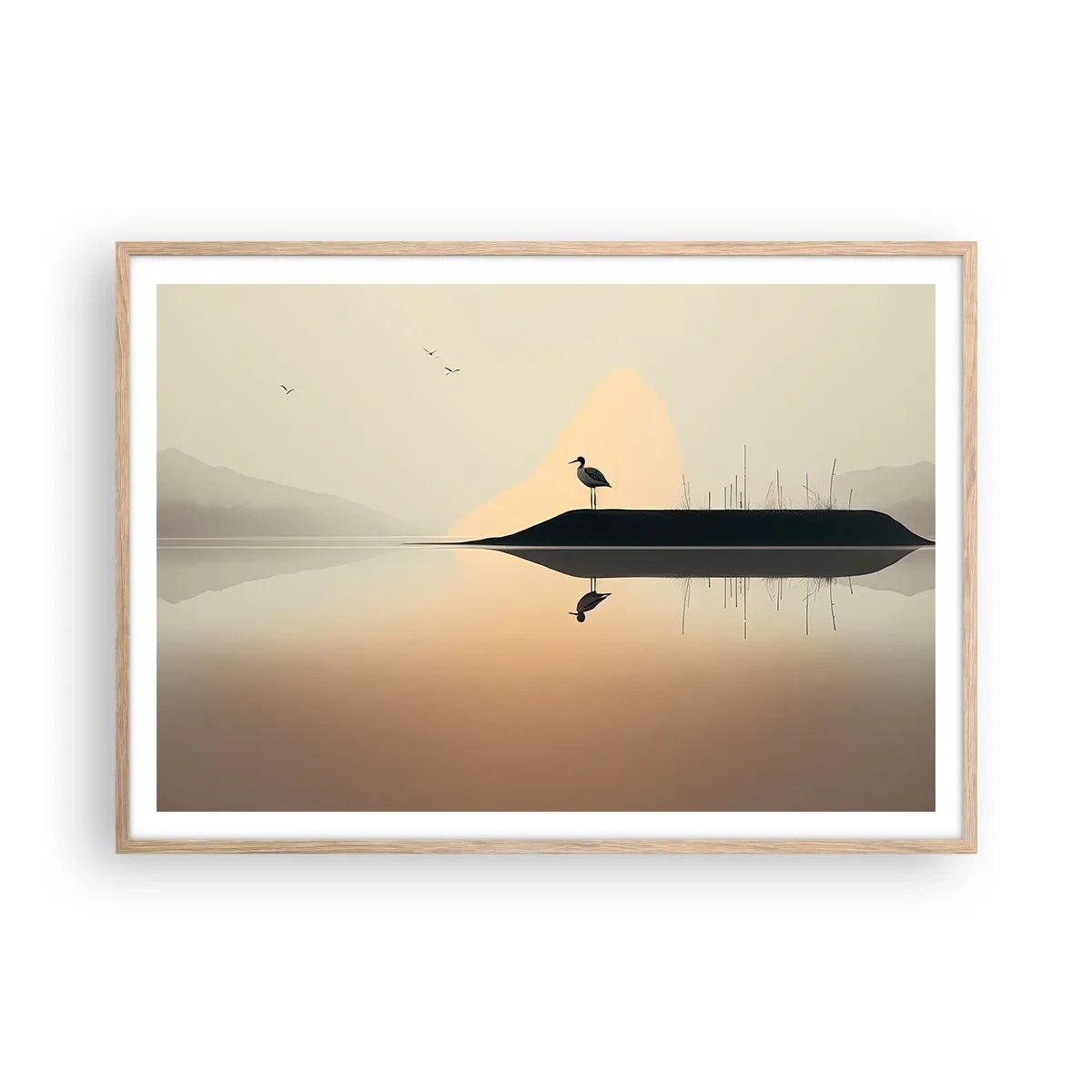 Plakat i ramme af lyst egetræ - Herre på søen - 100x70 cm