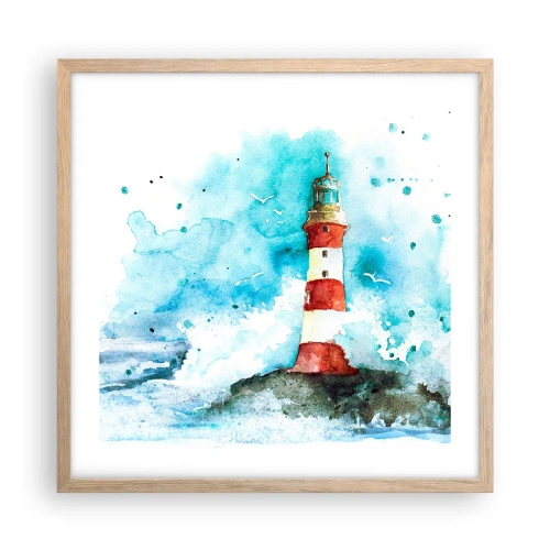 Plakat i ramme af lyst egetræ - Elementernes enhed - 50x50 cm
