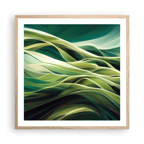Plakat i ramme af lyst egetræ - Et abstrakt spil med grønt - 60x60 cm