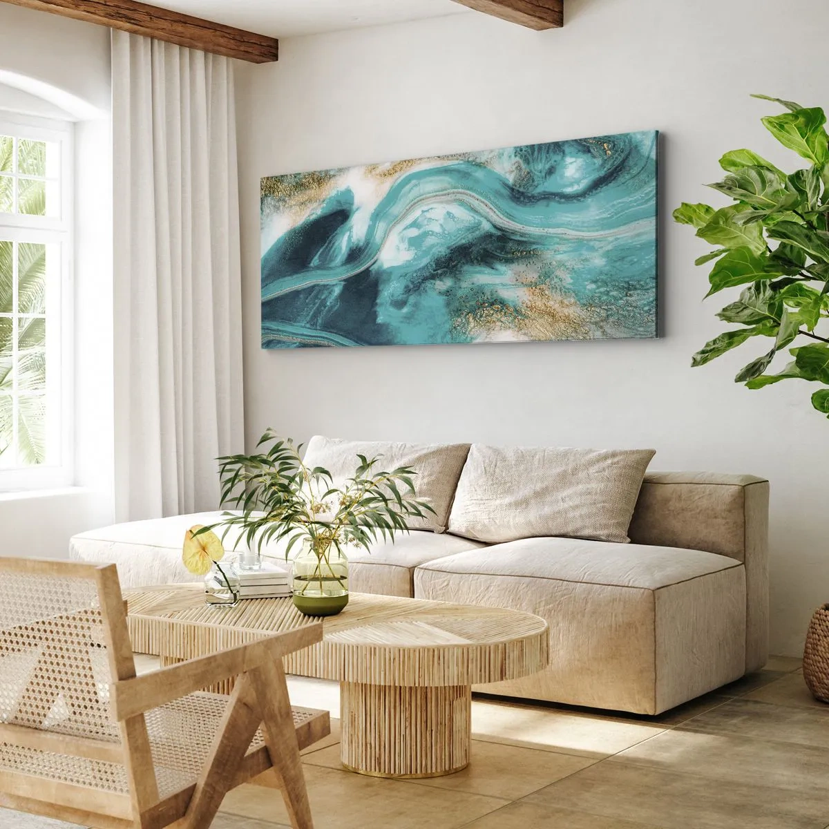 Lærredstryk - Billede på lærred - Flod af guld - 100x40 cm