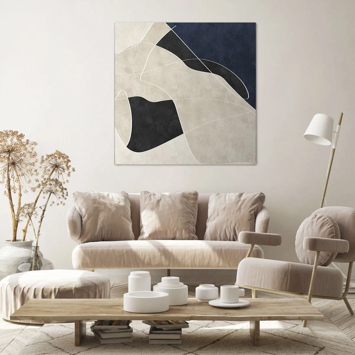 Lærredstryk - Billede på lærred - Abstrakt komposition - kontrast af farver - 60x60 cm