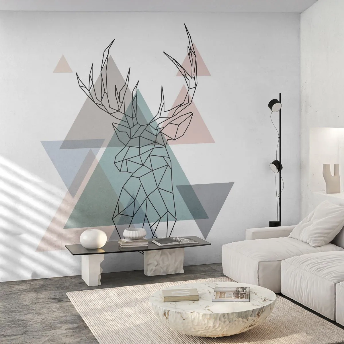 Fototapet Premium Canvas - I en geometrisk skov - Abstraktion, Hjort, Grafik - 200x140 cm