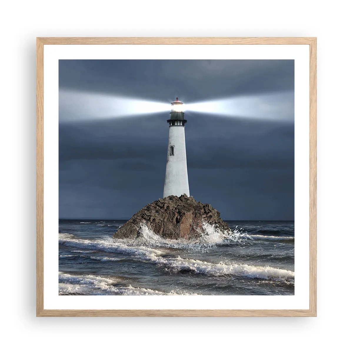 Plakat i ramme af lyst egetræ - Her...her...her! - 60x60 cm