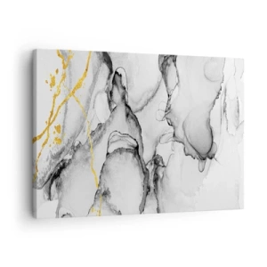 Lærredstryk - Billede på lærred - Abstrakte sort-hvide mønstre med gulddetaljer - 70x50cm - Sammensætning med guldmotiv - Moderne vægdekoration til stue og soveværelse ARTTOR