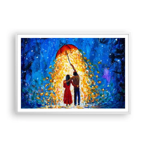 Plakat i hvid ramme - Magien ved en regnfuld aften? - 100x70 cm