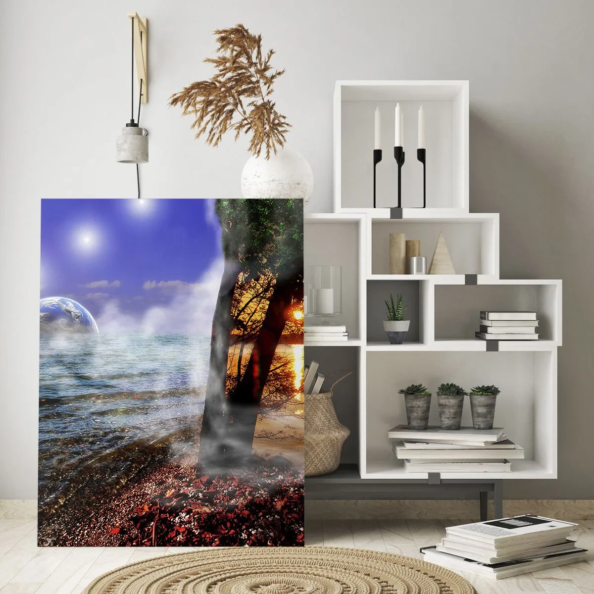 Billede på glas - Surrealistisk landskab - naturens enhed - 50x70 cm