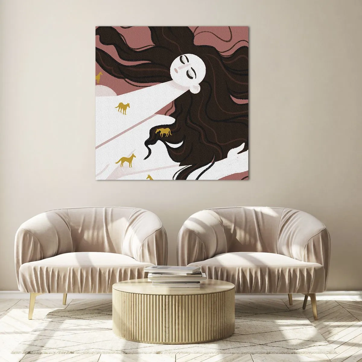 Billede på glas - Drøm om en gylden hest - 70x70 cm