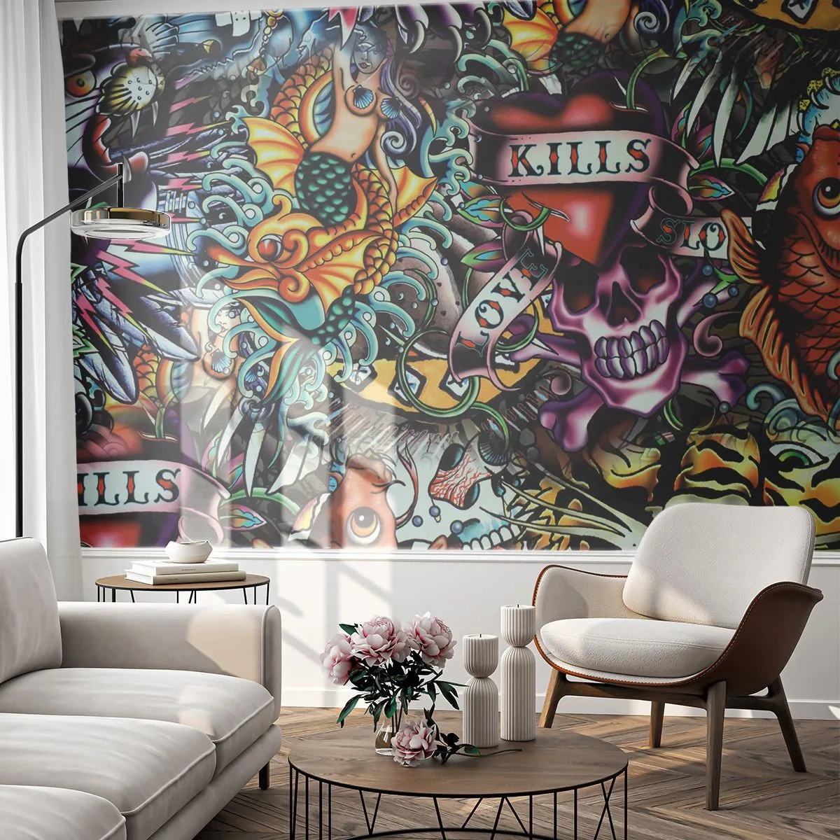 Fototapet Selvklæbende Deluxe Sticker - En tatovørers drøm - Graffiti, Vægmaleri, Stykke - 300x210 cm