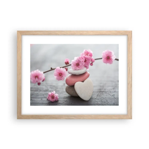 Plakat i ramme af lyst egetræ - Kirsebærblomstens lyksalighed - 40x30 cm