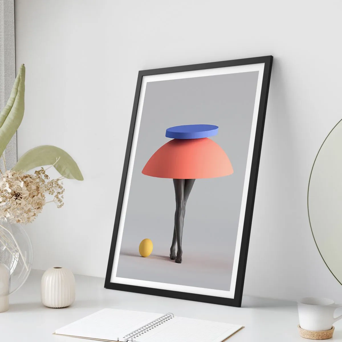 Plakat i sort ramme - Surrealistisk figur med geometriske former - 50x70cm - Surrealistisk komposition - Moderne vægdekoration til stue og soveværelse ARTTOR