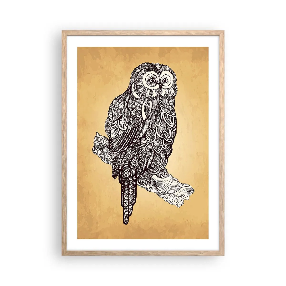 Plakat i ramme af lyst egetræ - Indviklede ornamenter af visdom - 50x70 cm
