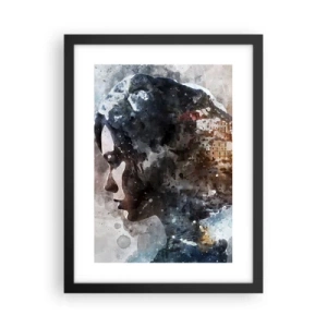 Plakat i sort ramme - Historien om en pige med en by i baggrunden - 30x40 cm