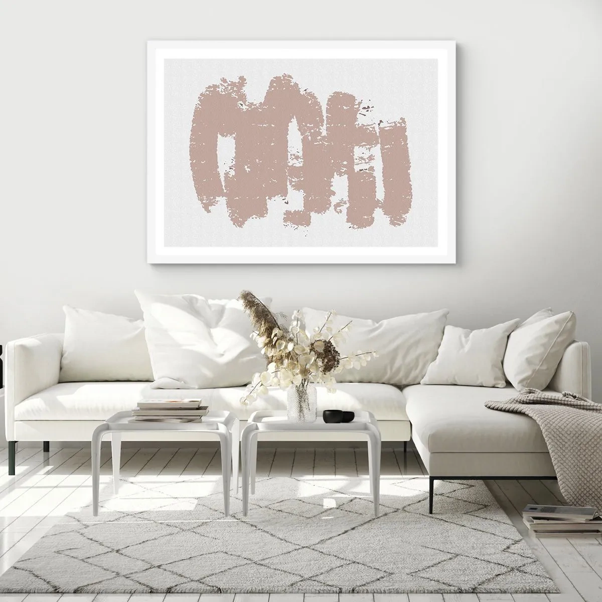 Plakat i hvid ramme - Abstraktion i sart rosa - 50x40 cm