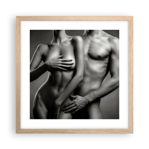 Plakat i ramme af lyst egetræ - Adam og Eva - 40x40 cm