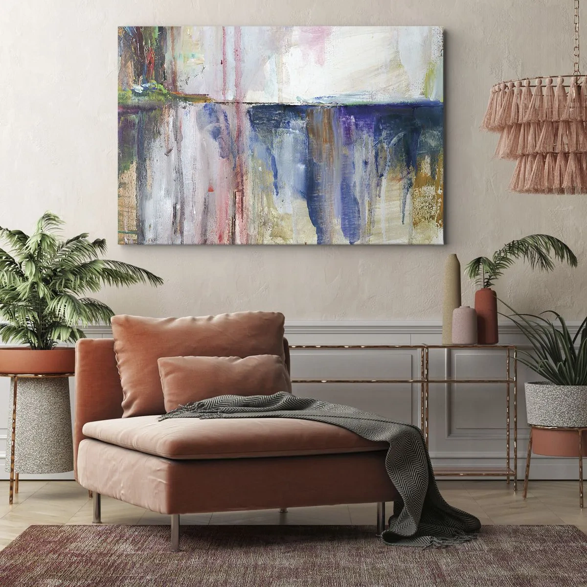 Lærredstryk - Billede på lærred - En abstrakt farvekomposition med en refleksionseffekt på lærredet. - 70x50cm - Farverige indtryk og associationer - Moderne vægdekoration til stue og soveværelse ARTTOR