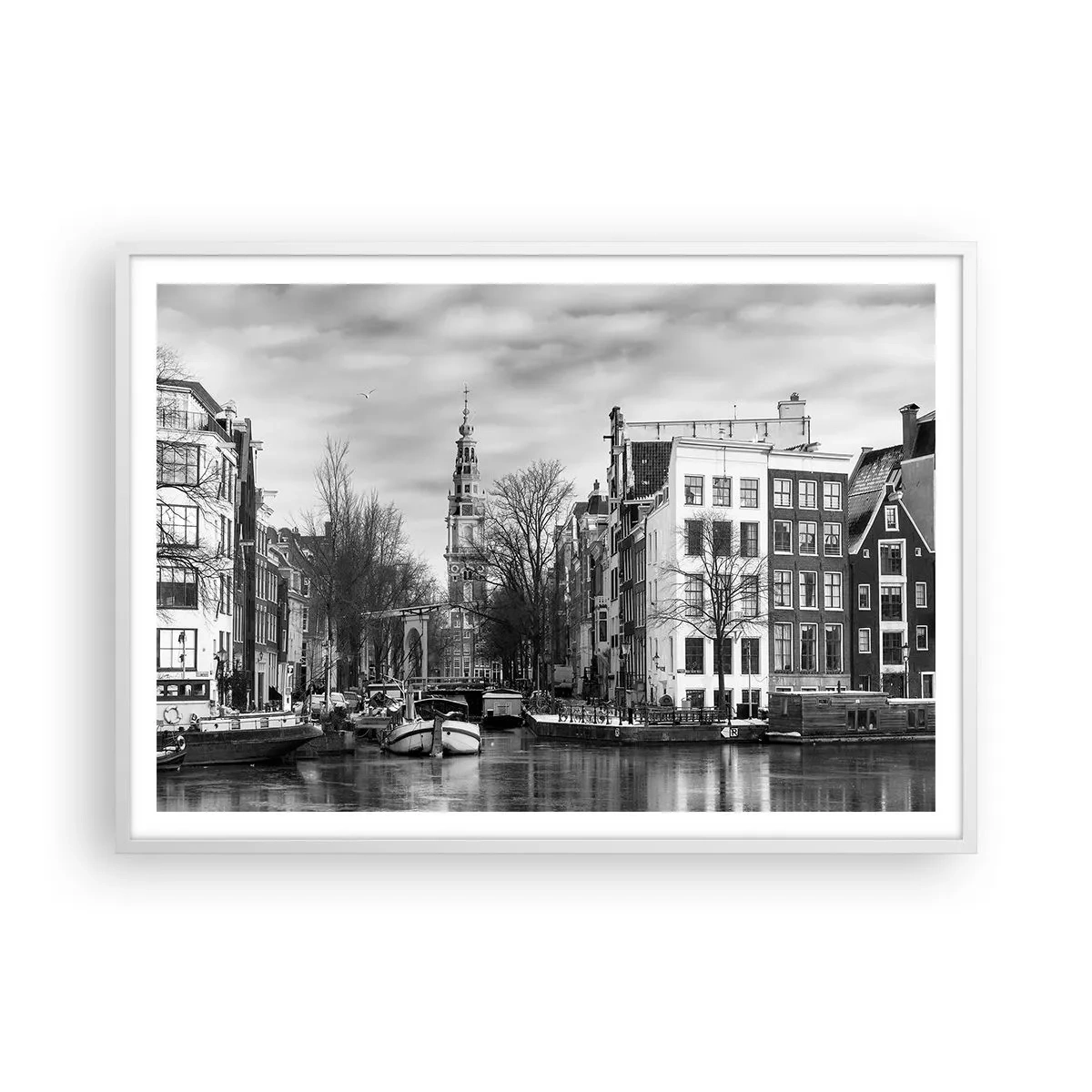 Plakat i hvid ramme - Amsterdam stemning - 100x70 cm
