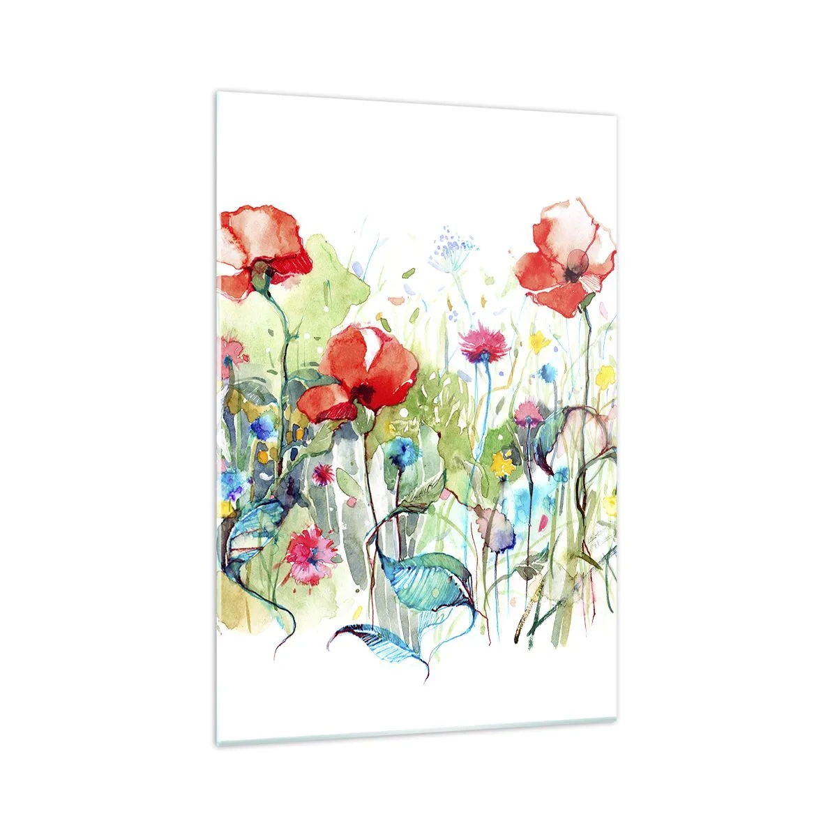 Billede på glas - En blomstrende eng i maj - 70x100 cm