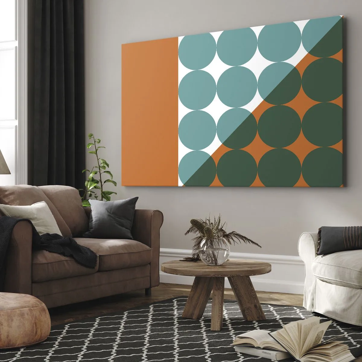 Lærredstryk - Billede på lærred - Geometriske mønstre i kontrasterende farver - 70x50cm - Op og over - Moderne vægdekoration til stue og soveværelse ARTTOR