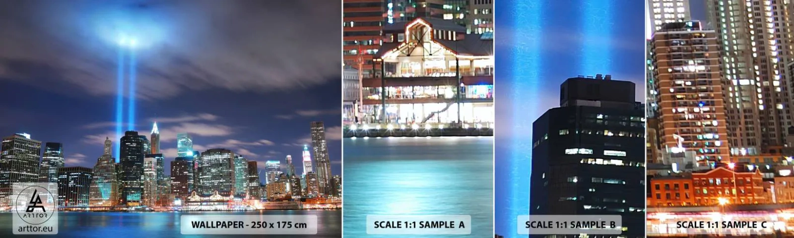 Fototapet Prøve Standard Eco - Ræk mod himlen med lys - By, New York, Arkitektur - 100x30 cm