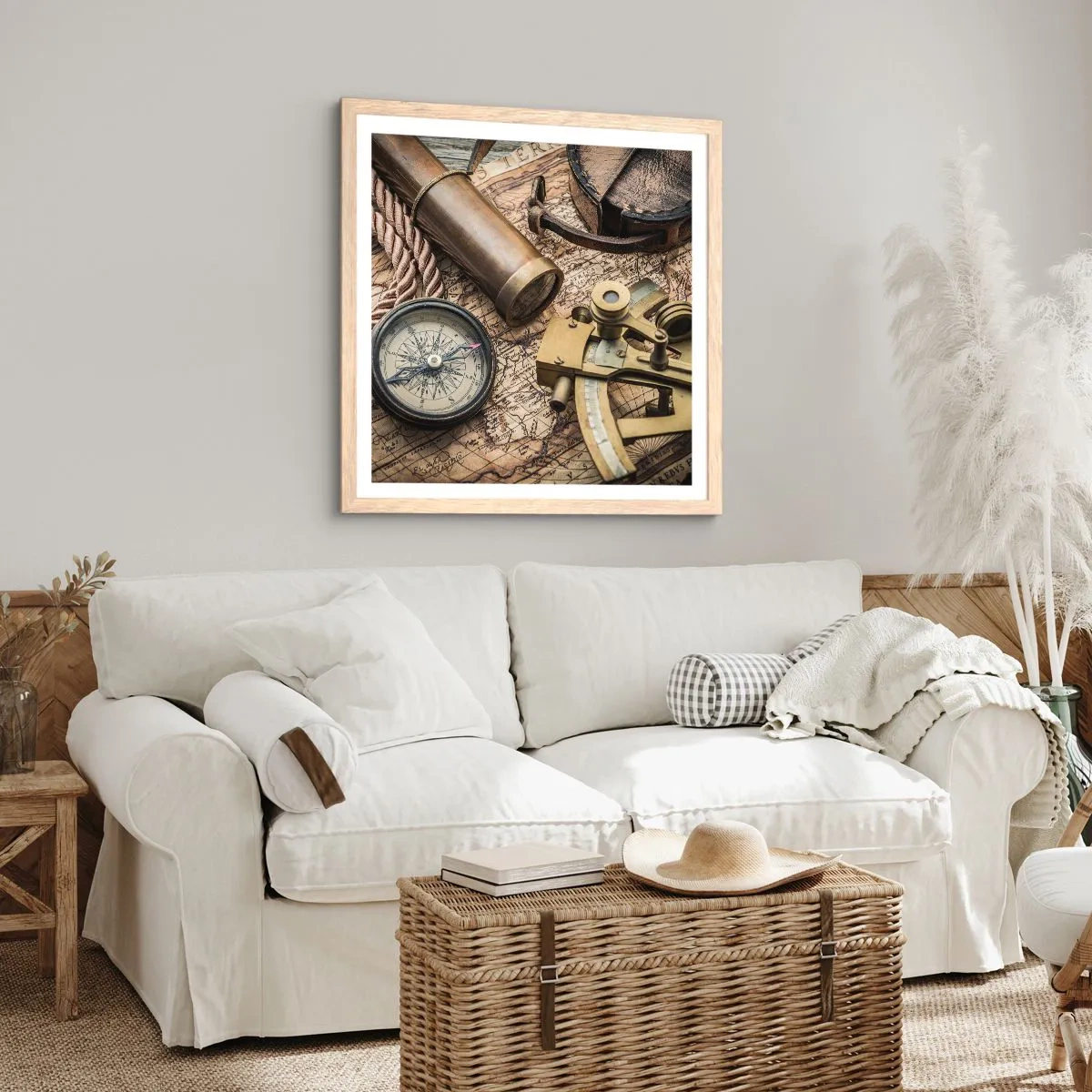 Plakat i ramme af lyst egetræ - Fastlægge kursen - 50x50 cm