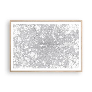 Plakat i ramme af lyst egetræ - Kort over Londons labyrint - 100x70 cm