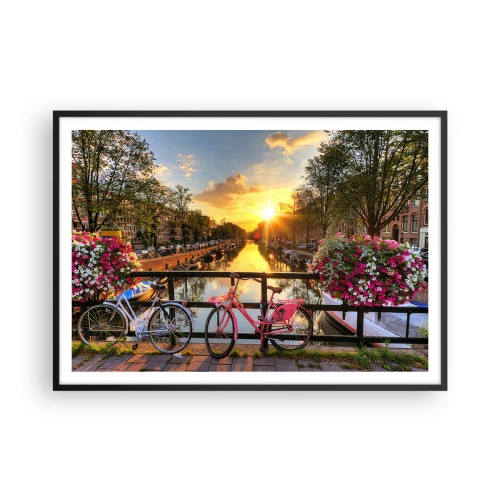 Plakat i sort ramme - Forårsmorgen i Amsterdam - 100x70 cm