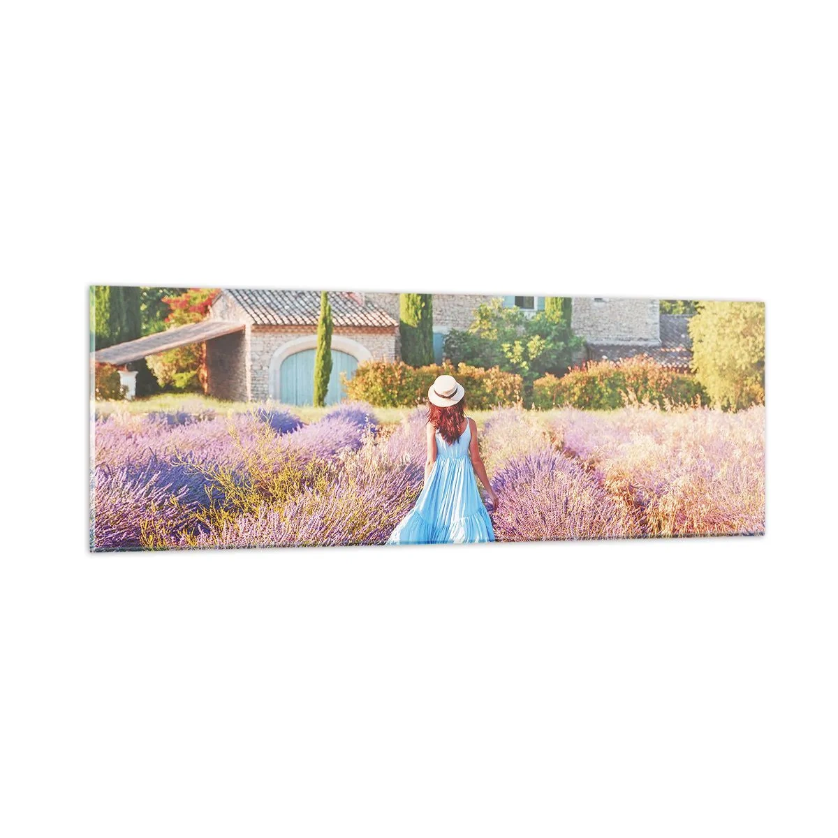 Billede på glas - Lavendel pige - 90x30 cm