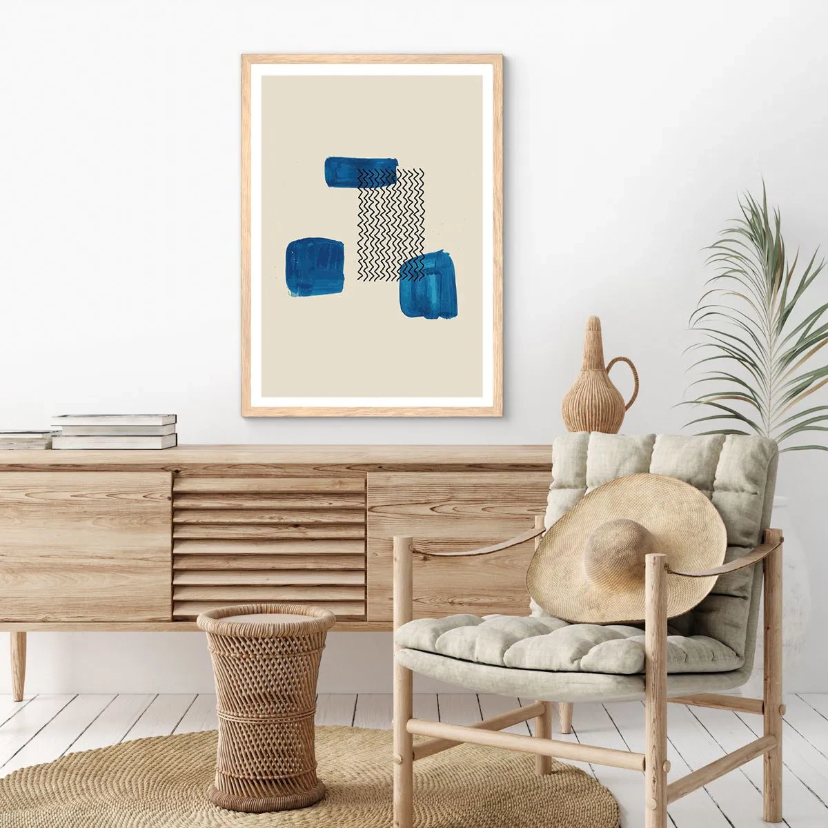 Plakat i ramme af lyst egetræ - Abstrakt kvartet - 61x91 cm