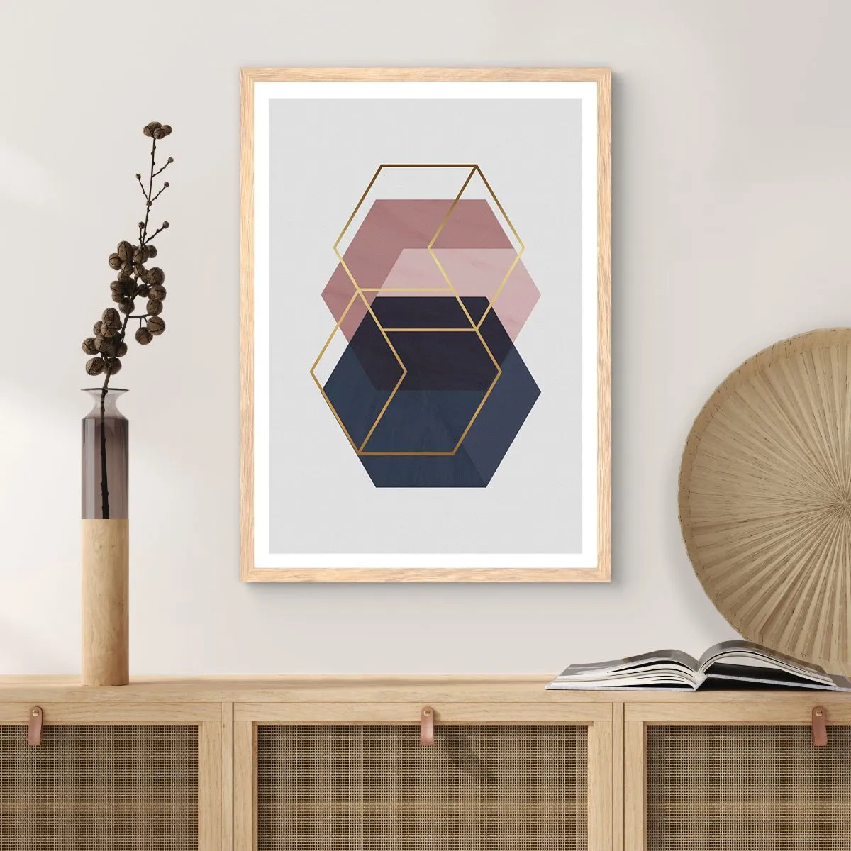 Plakat i ramme af lyst egetræ - Styrken ved enkelhed - 70x100 cm