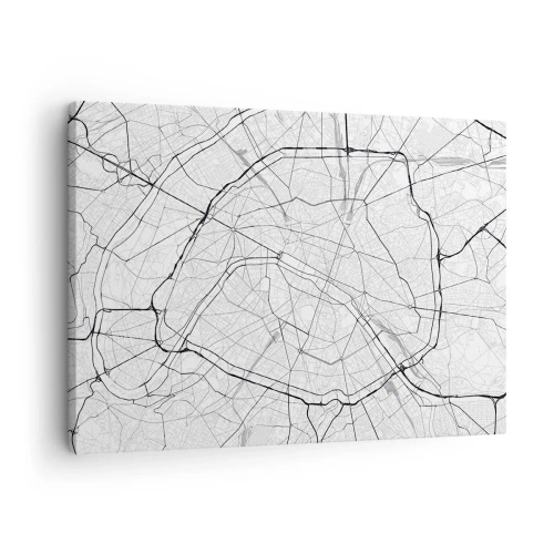 Lærredstryk - Billede på lærred - Minimalistisk bykort i sort-hvid - 70x50cm - Paris' blomst - Moderne vægdekoration til stue og soveværelse ARTTOR