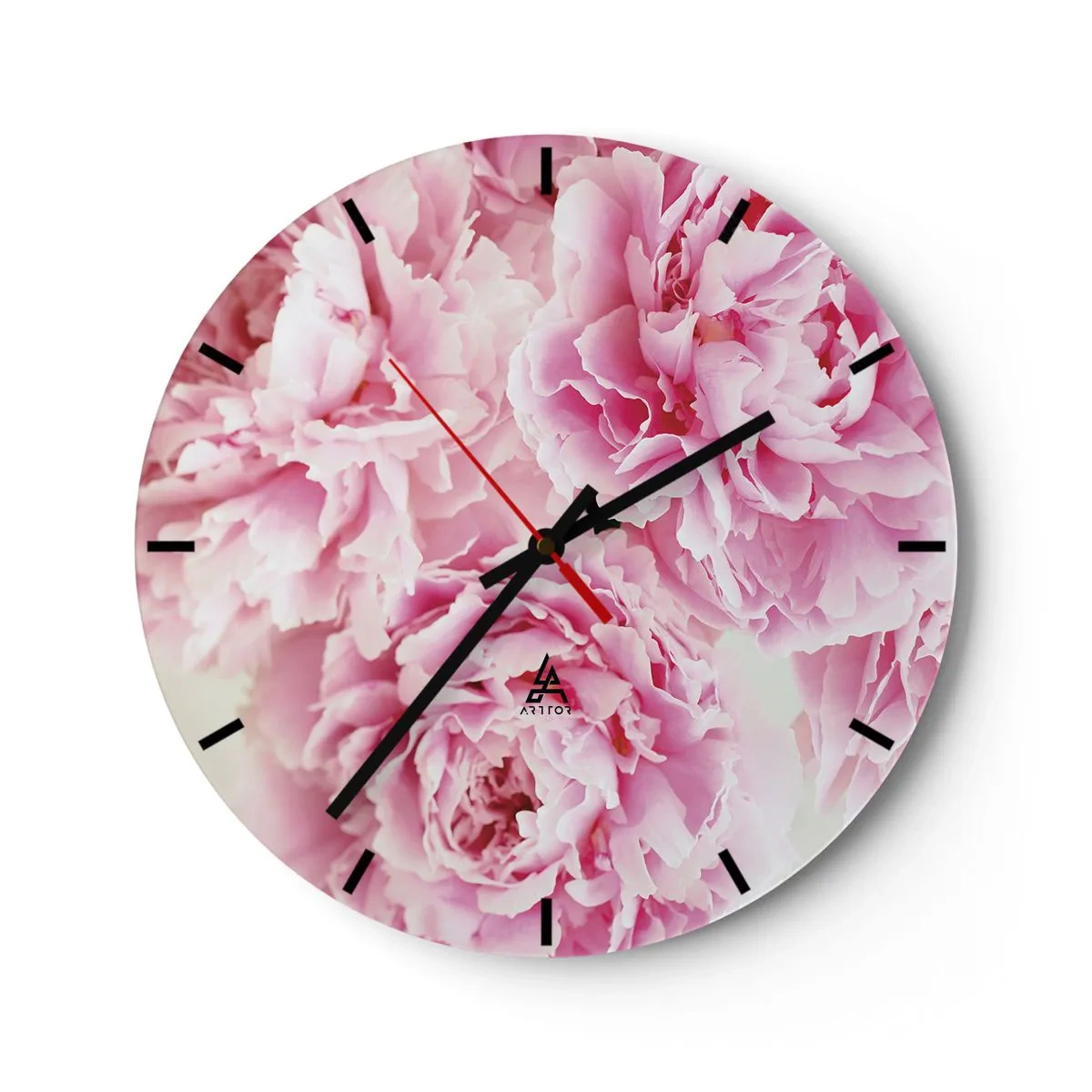 Vægur, Uret - Lyserøde pæonblomster på en hvid baggrund - 30x30cm - I lyserød glamour - Moderne vægdekoration til stue, køkken og soveværelse ARTTOR