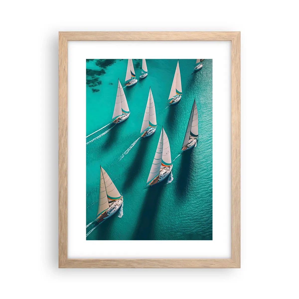Plakat i ramme af lyst egetræ - Konkurrerer med vinden - 30x40 cm