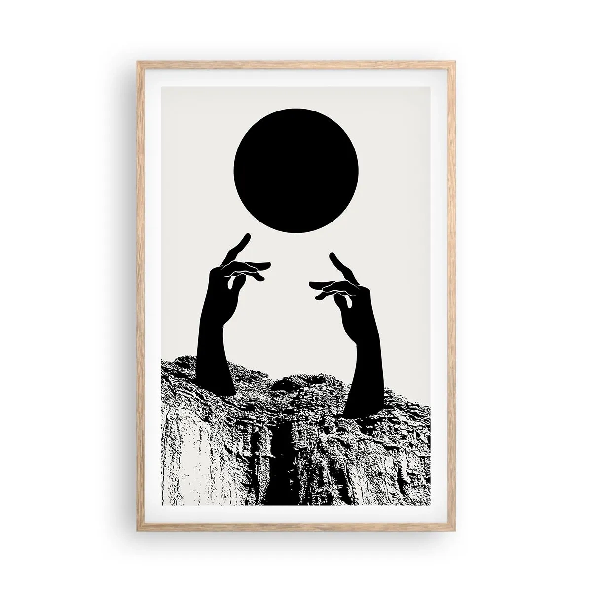 Plakat i ramme af lyst egetræ - Surrealistisk komposition: solen og resten - 61x91 cm