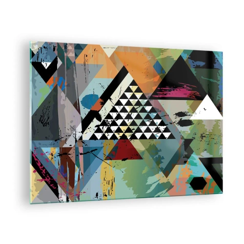Billede på glas - Abstrakt komposition af geometriske former og farver - 70x50cm - Hvor enkelt - Moderne vægdekoration til stue og soveværelse ARTTOR